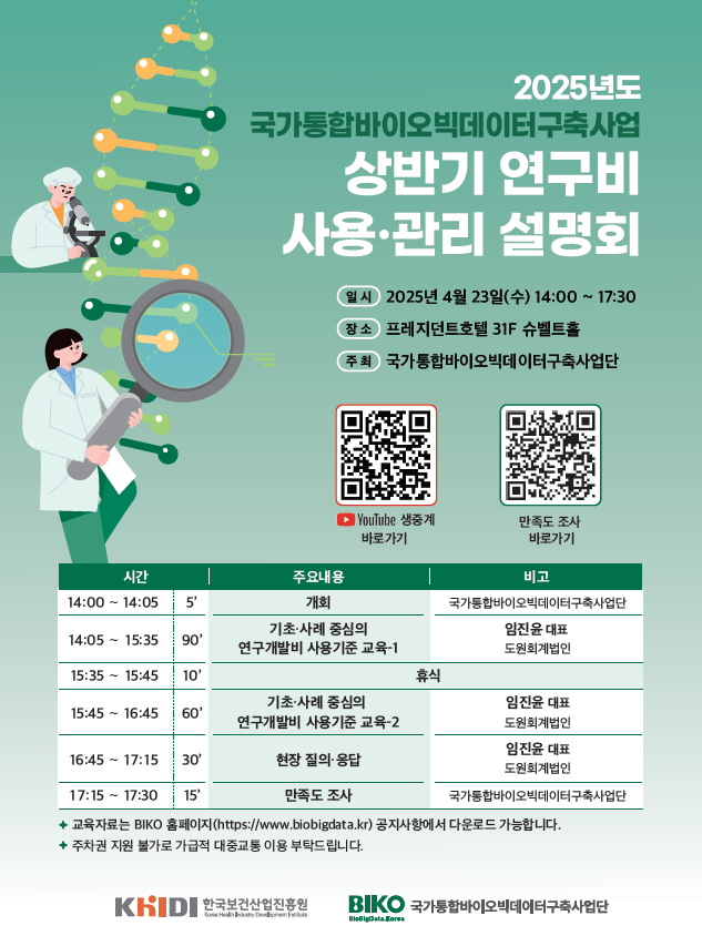 2025년도 국가통합바이오빅데이터구축사업 상반기 연구비 사용관리 설명회